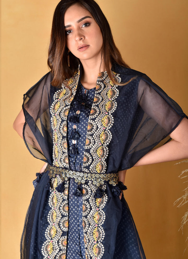 Navy Blue Bandhani Peplum Set