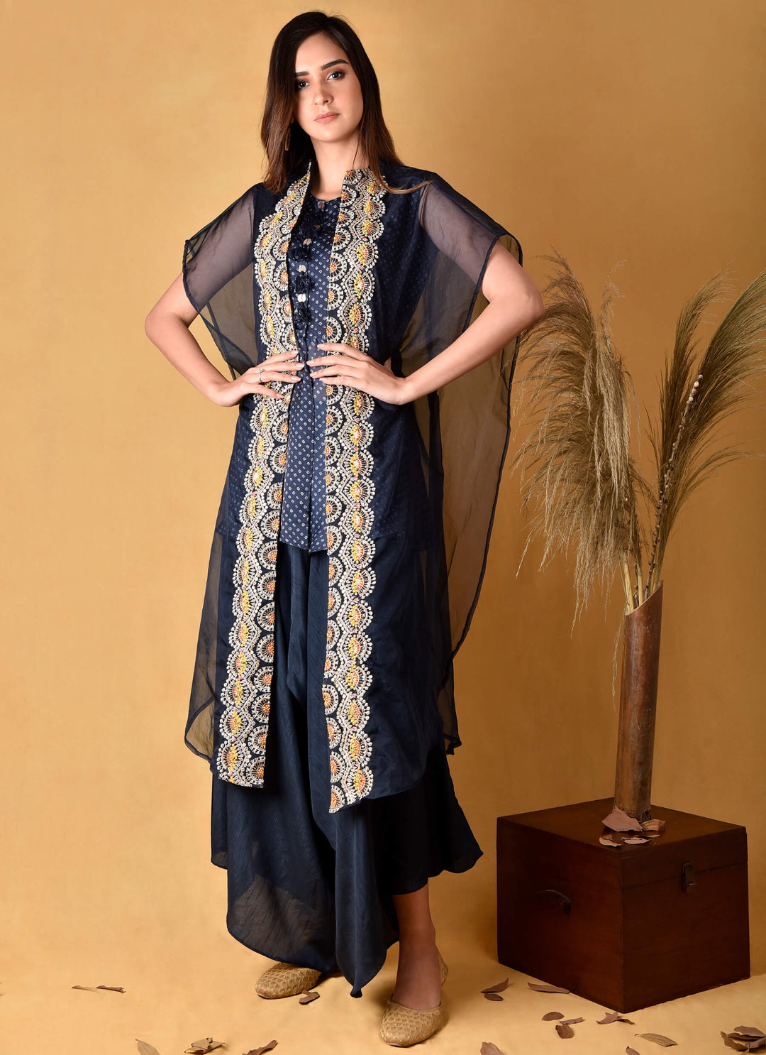 Navy Blue Bandhani Peplum Set