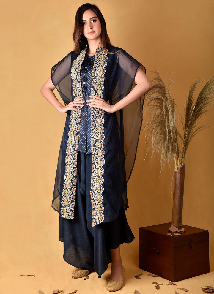 Navy Blue Bandhani Peplum Set