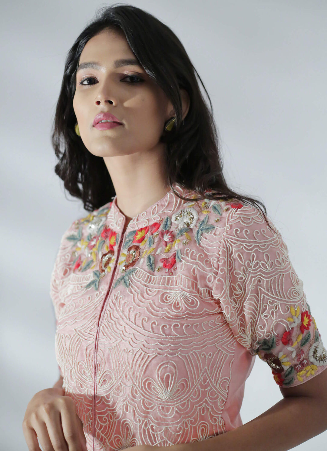 Pearl Embroidered Jacket Set Close Up