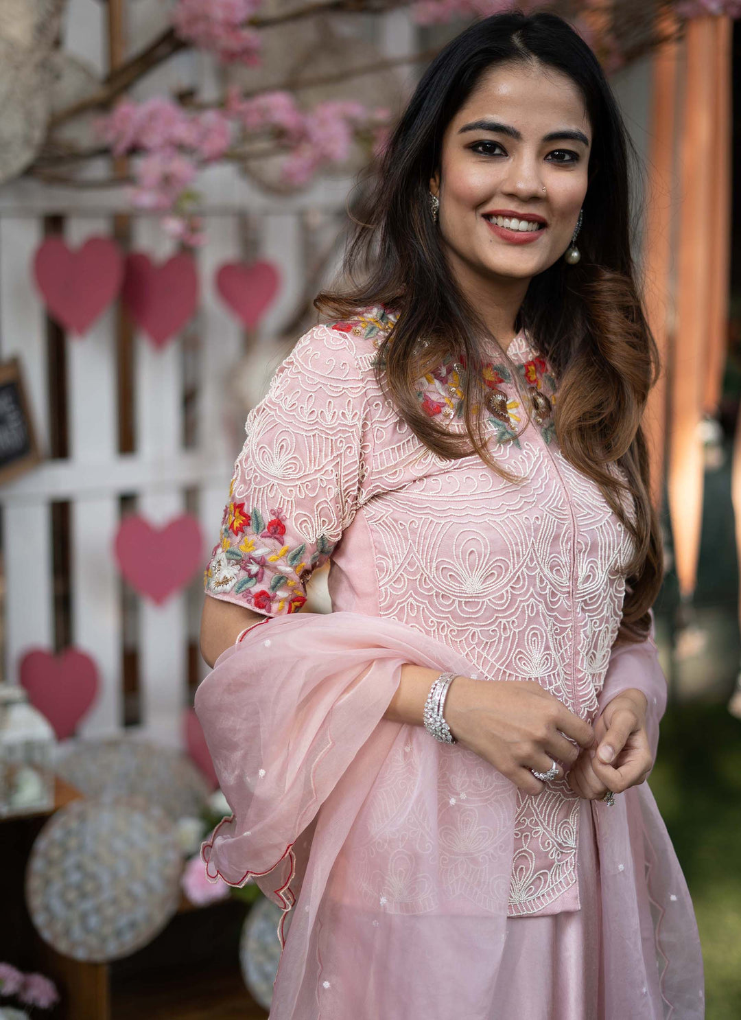 Pearl Embroidered Jacket Set Worn by Vandana Close Up