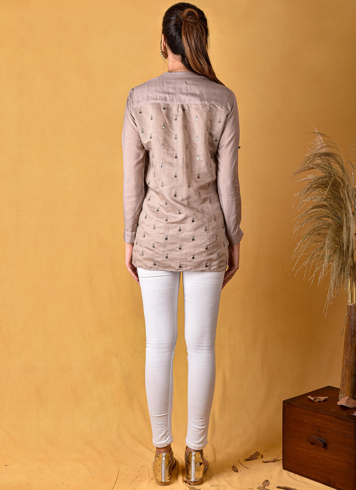 Pleated Mirror Long Shirt