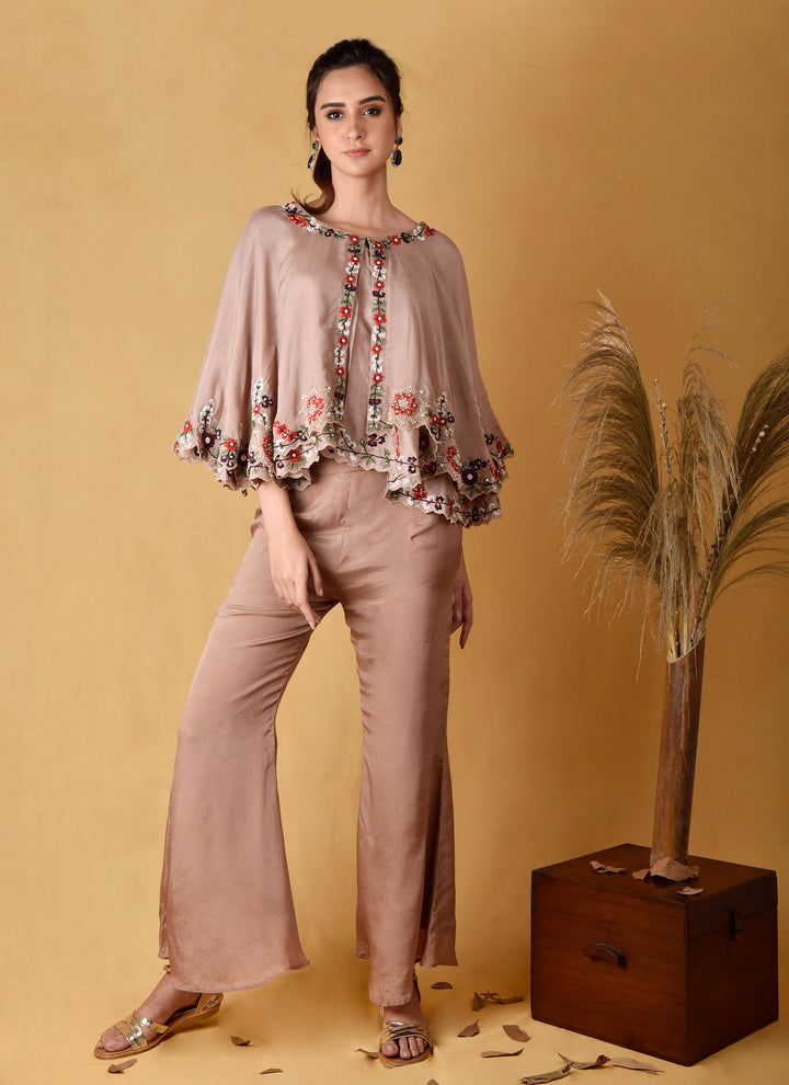 Poncho Top With Bell-Bottom Pants