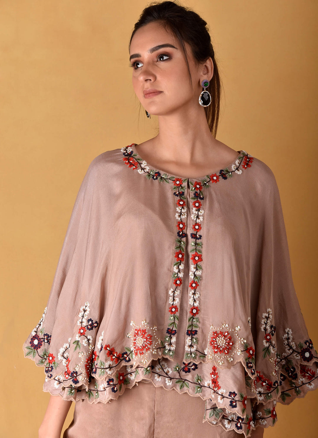 Poncho Top With Bell-Bottom Pants