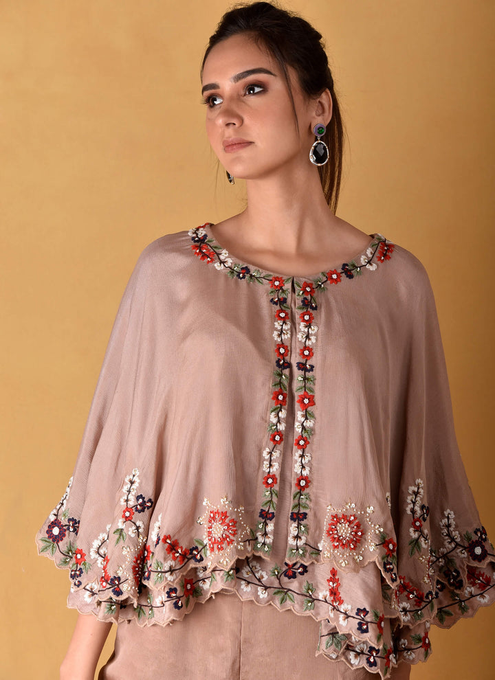 Poncho Top With Bell-Bottom Pants