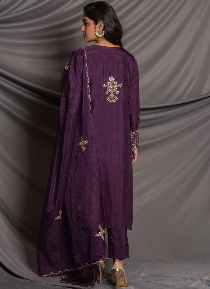 Purple Salwar Kameez Set Back