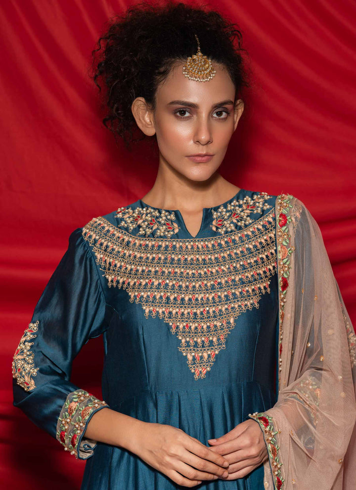 Royal Blue Anarkali With Dupatta Close