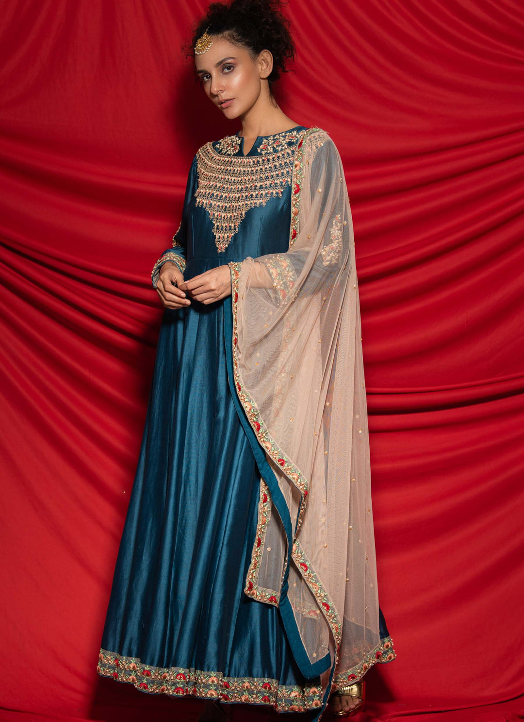 Royal Blue Anarkali With Dupatta Full