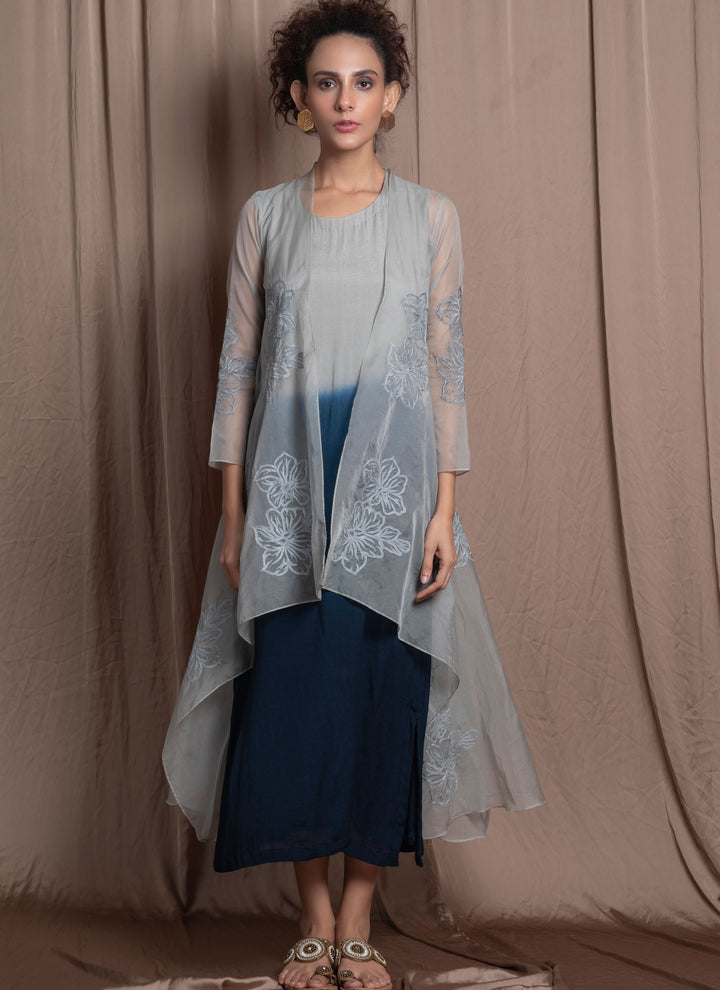 Shaded Dress With Organza Jacket no belt