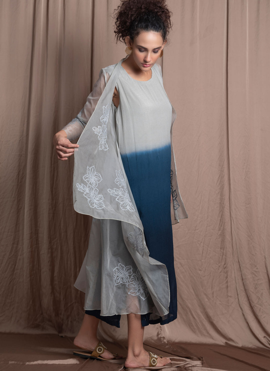 Shaded Dress With Organza Jacket Side