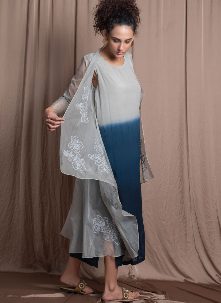 Shaded Dress With Organza Jacket Side