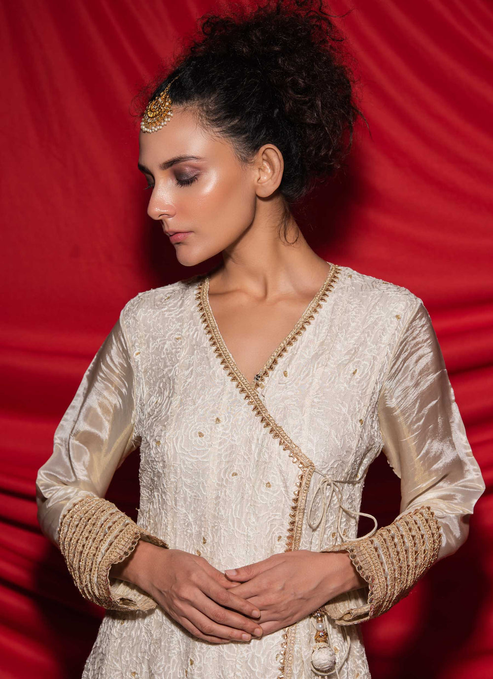 White Angrakha Suit Close Up