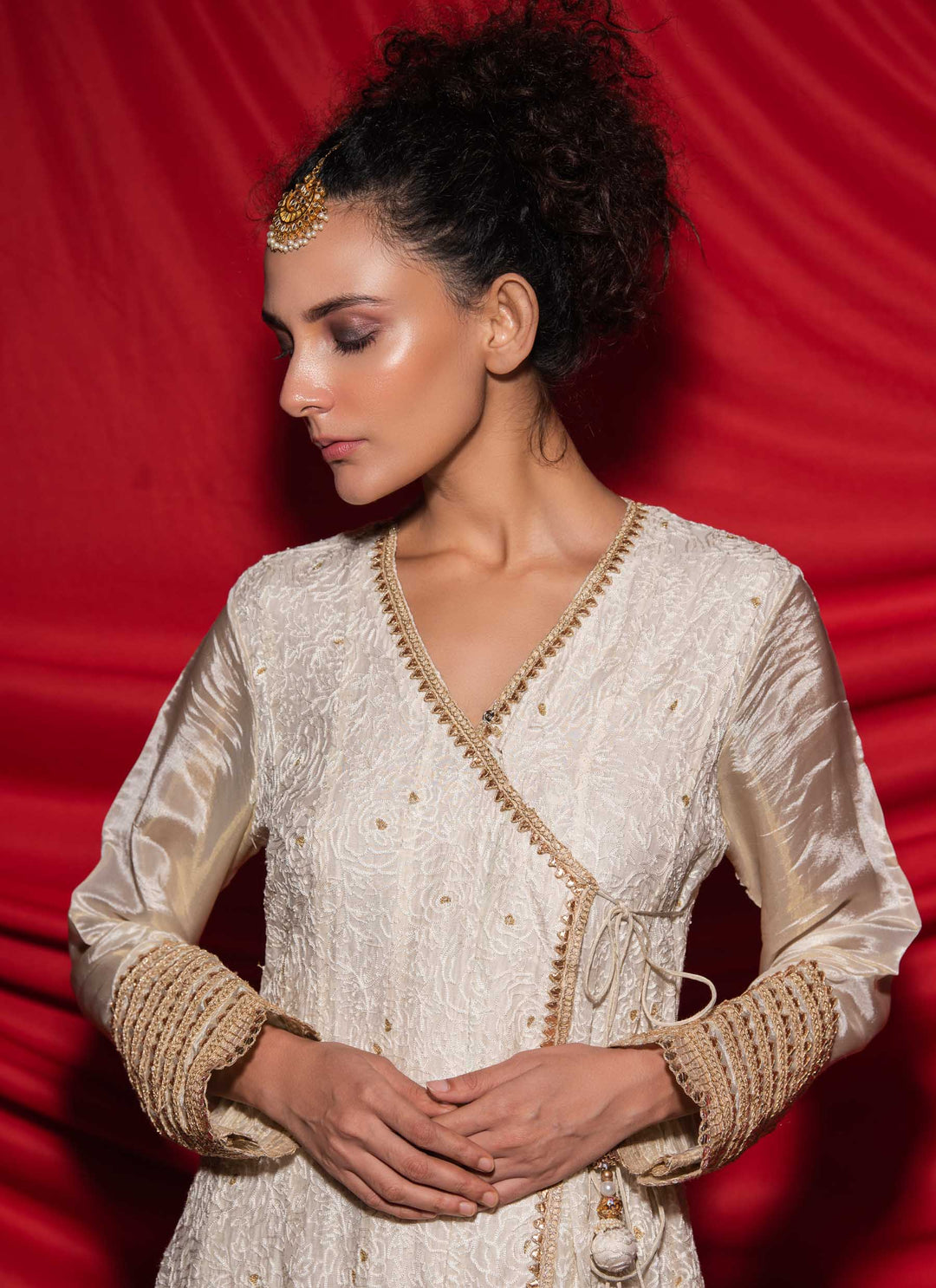 White Angrakha Suit Close Up