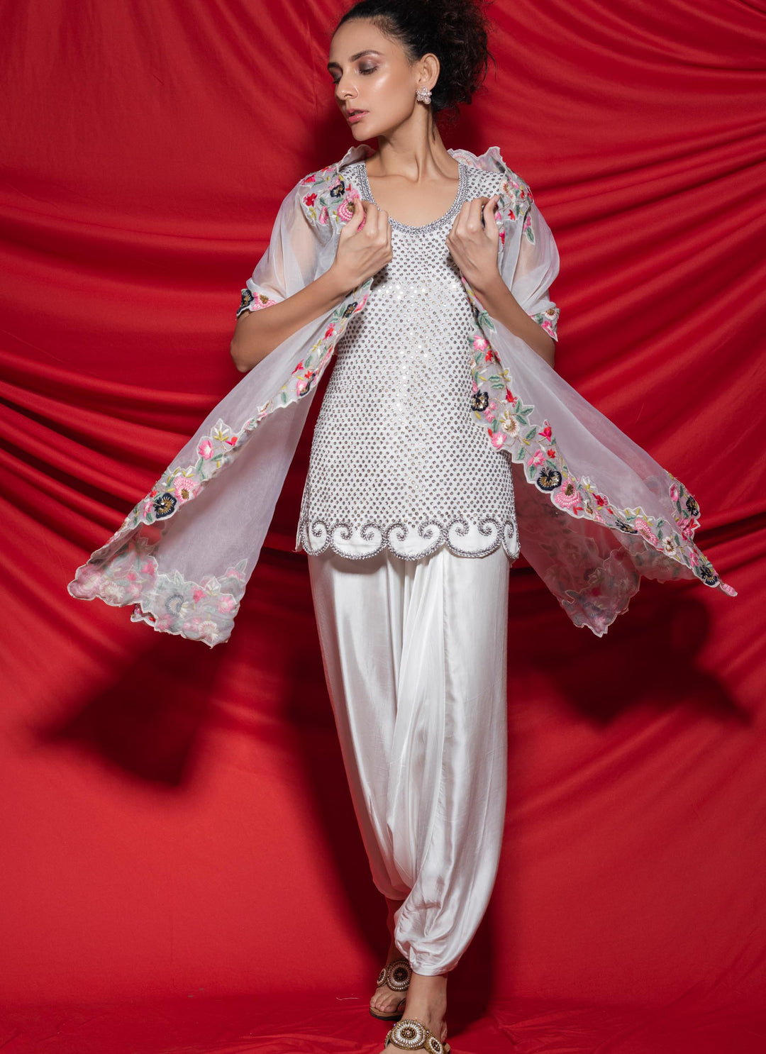 White Floral Cape Dress Tunic