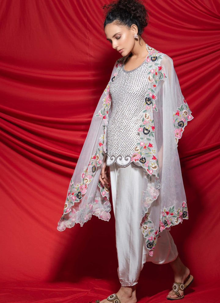 White Floral Cape Dress Side