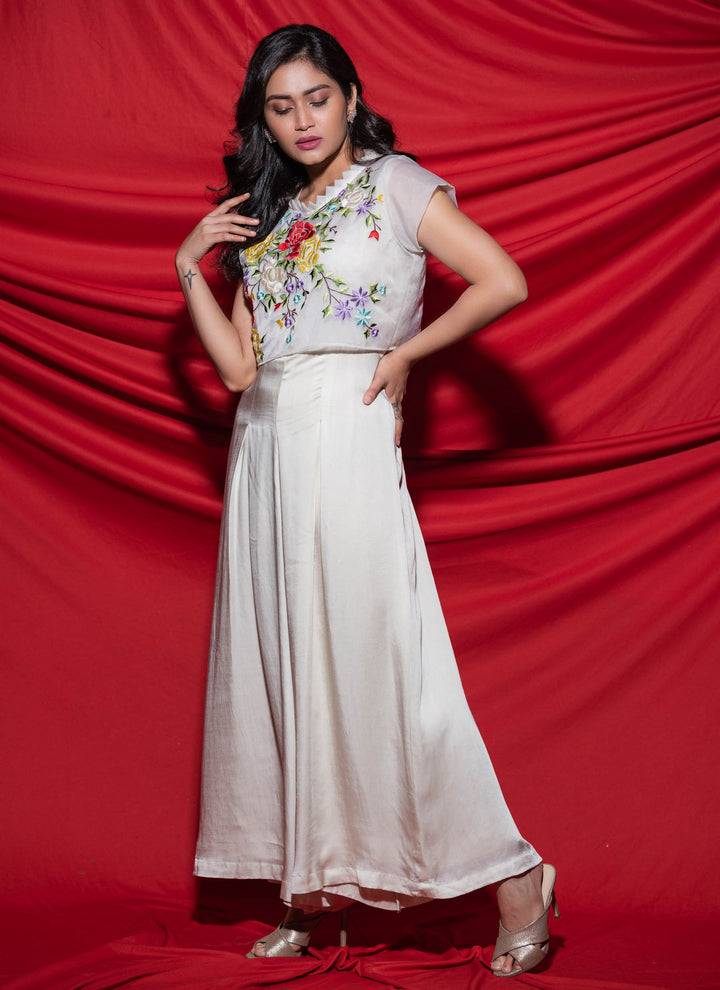 White Jumpsuit With Crop Top Side full