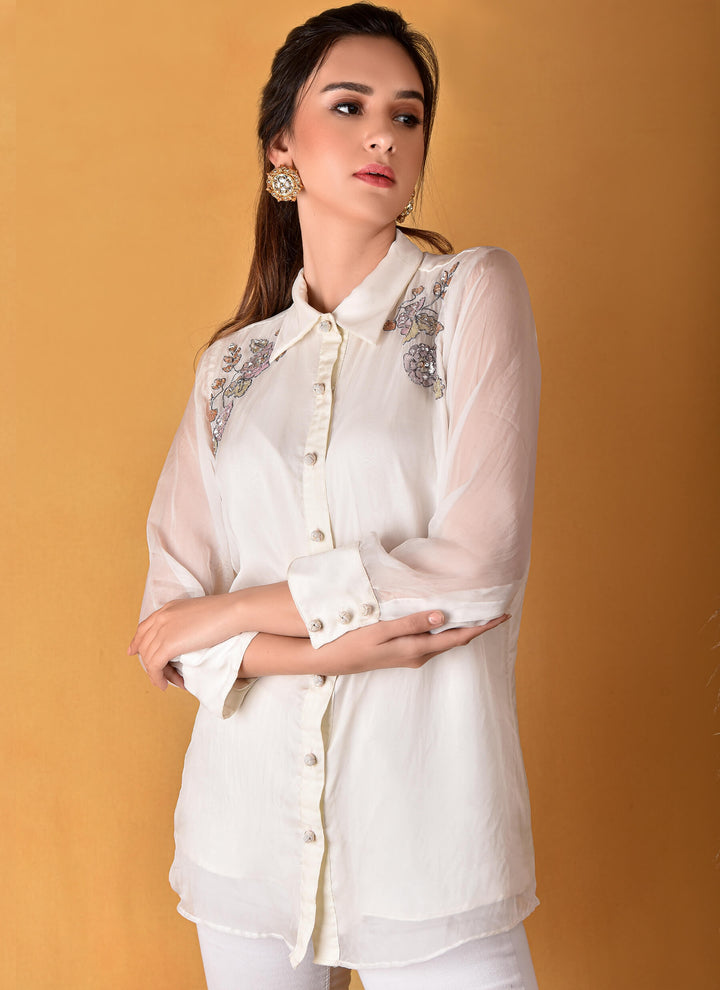 White Organza Sequins Shirt