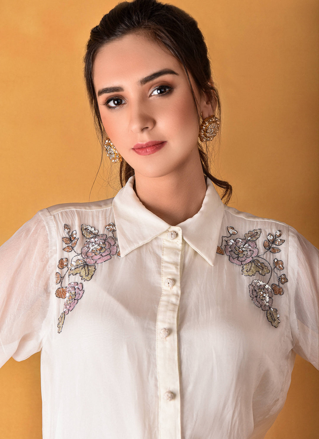 White Organza Sequins Shirt