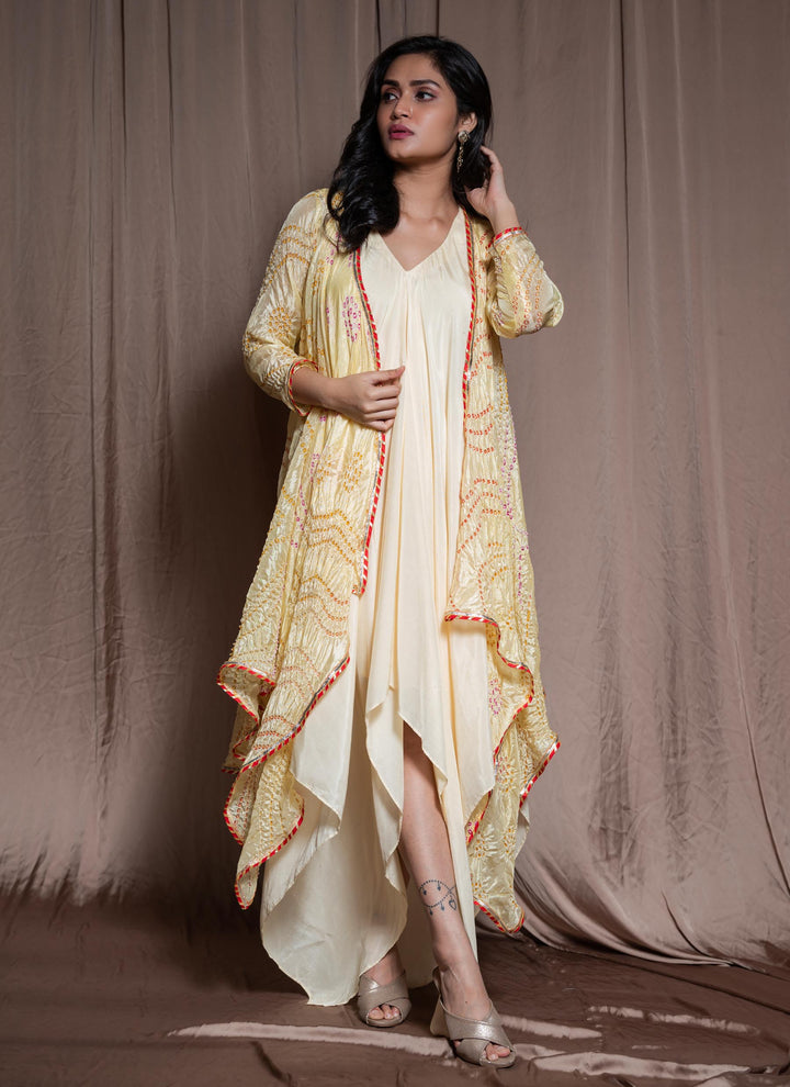Yellow Bandhej Dress Front