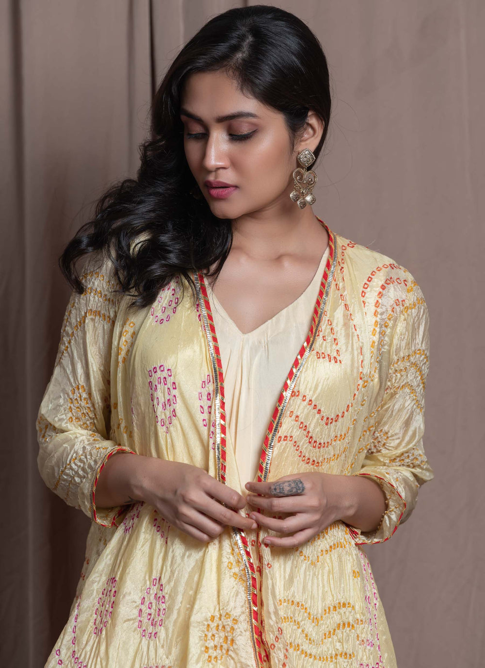 Yellow Bandhej Dress Close