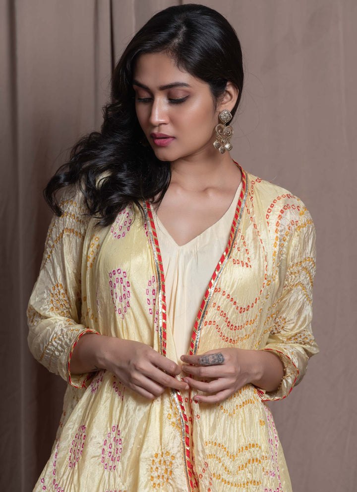 Yellow Bandhej Dress Close