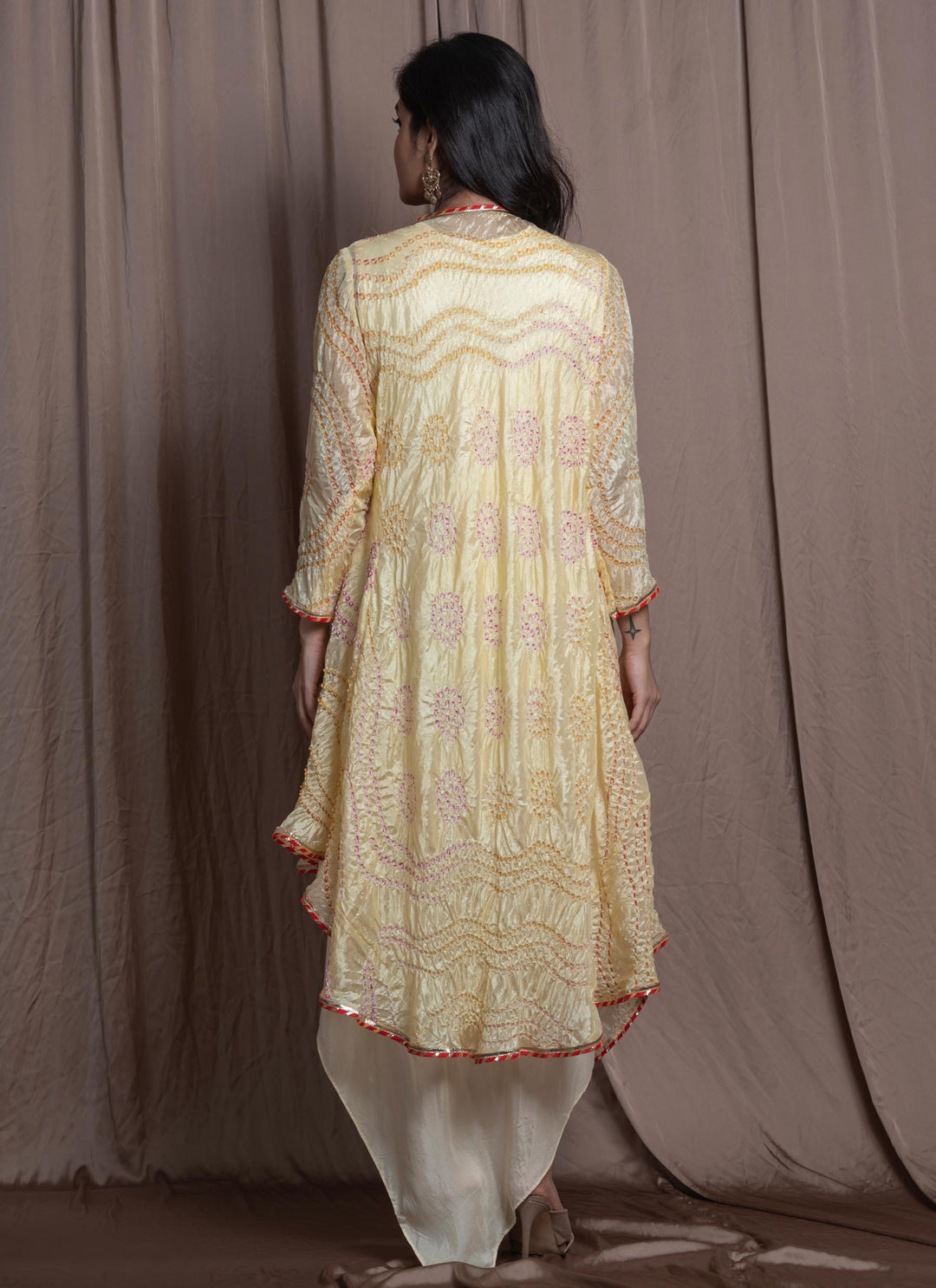 Yellow Bandhej Dress Back