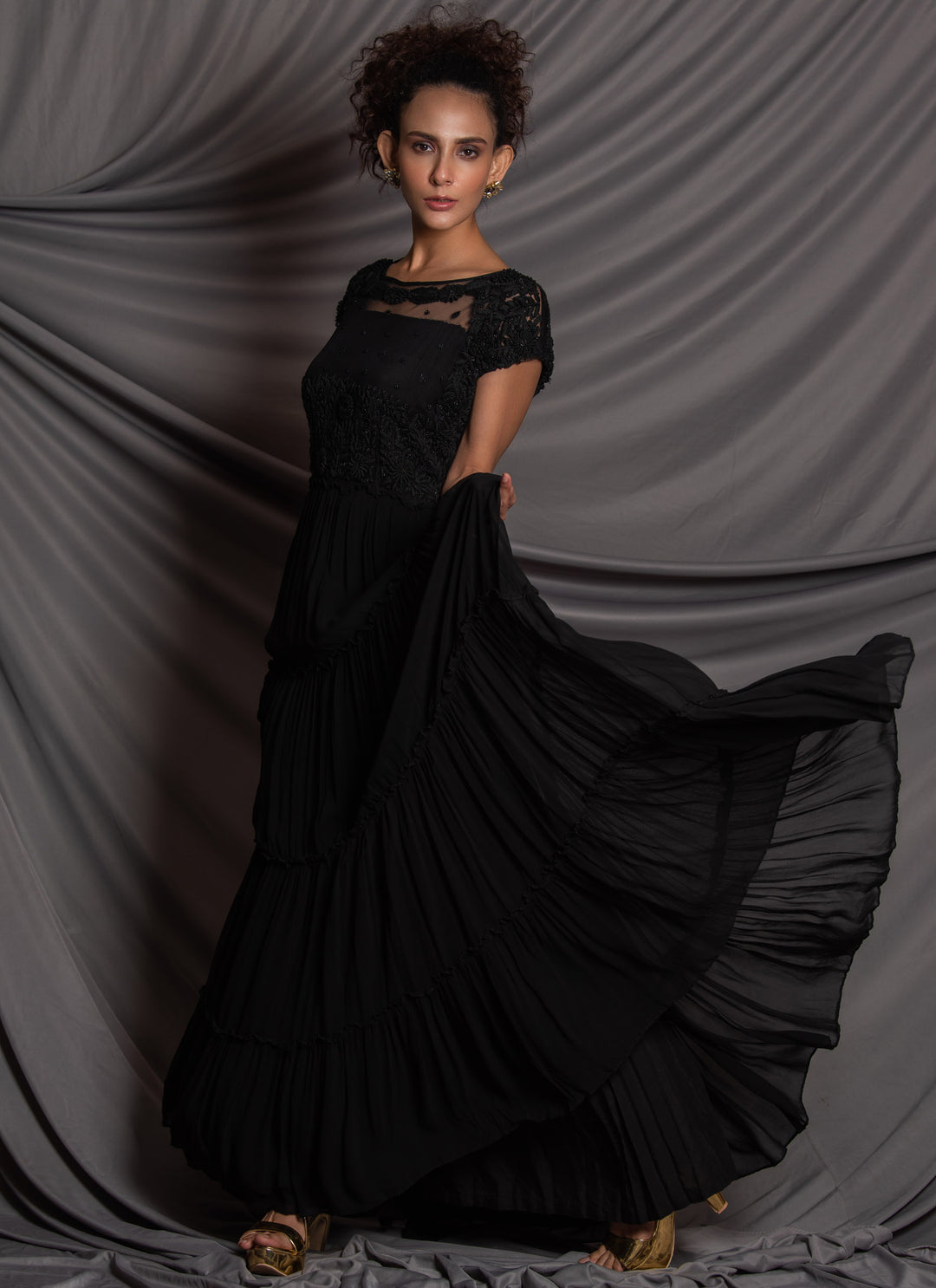 Black Embroidered Gown Creative
