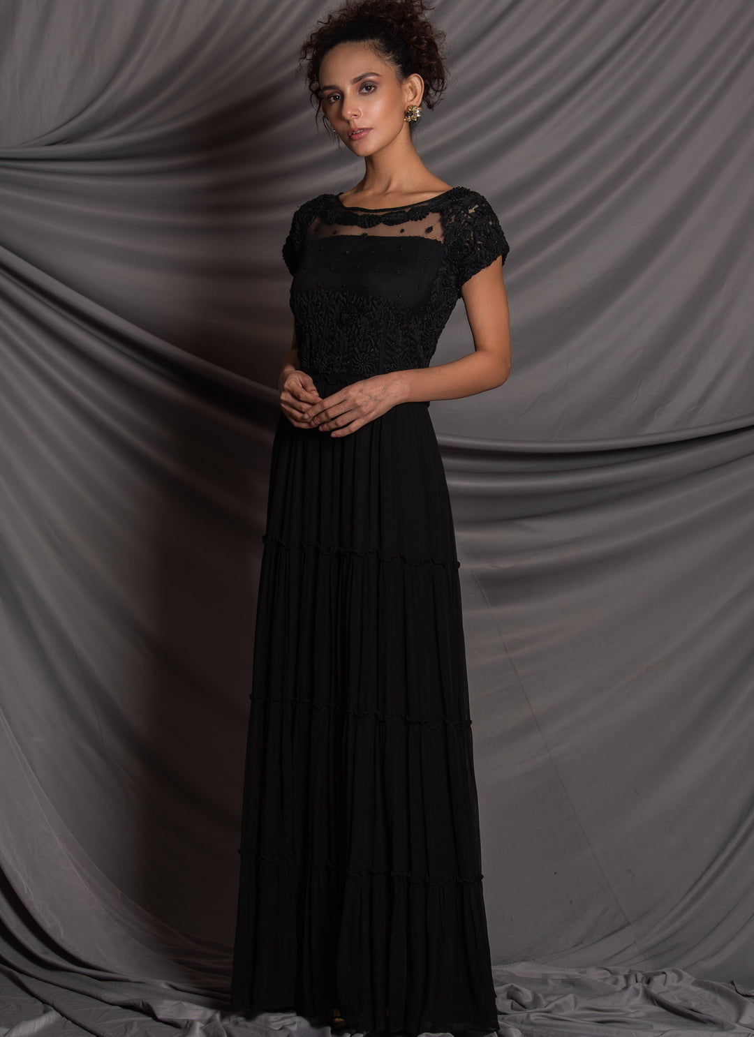 Black Embroidered Gown Full