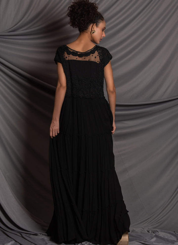 Black Embroidered Gown Back