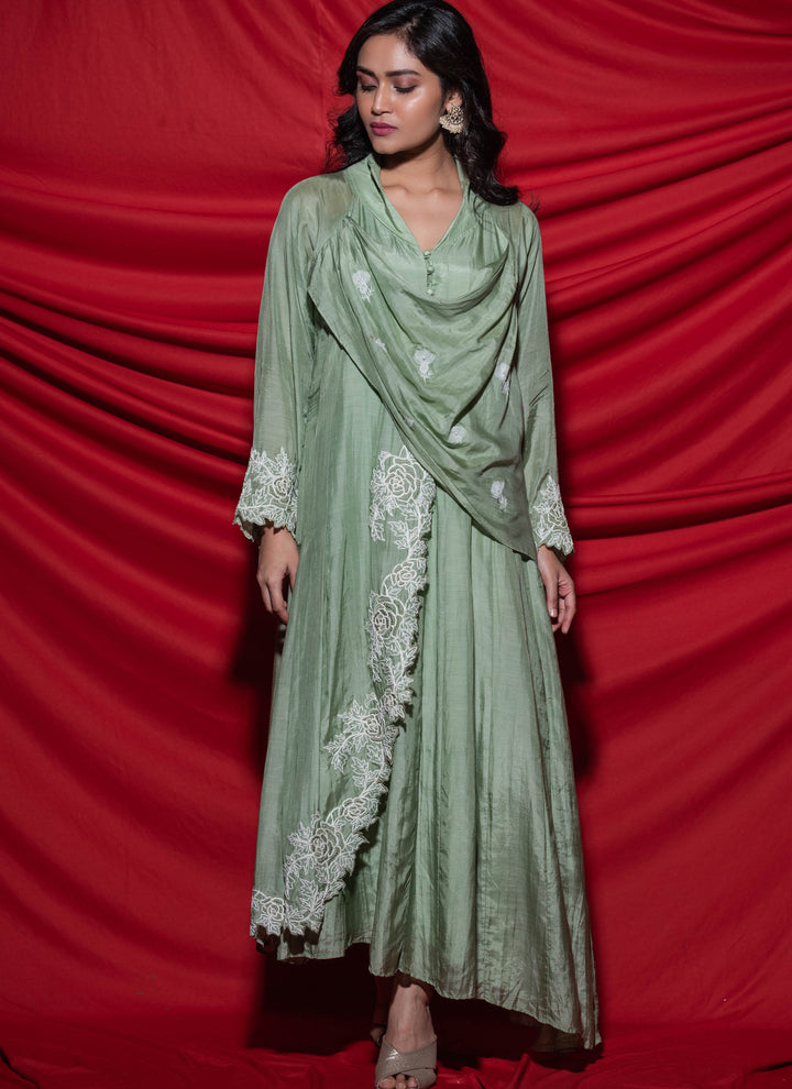 Green Cowl Dress Side