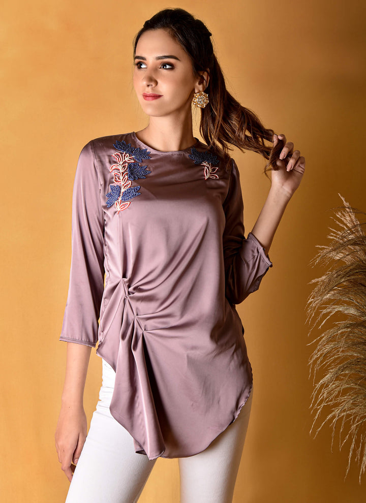 Mauve Embroidered Party Top
