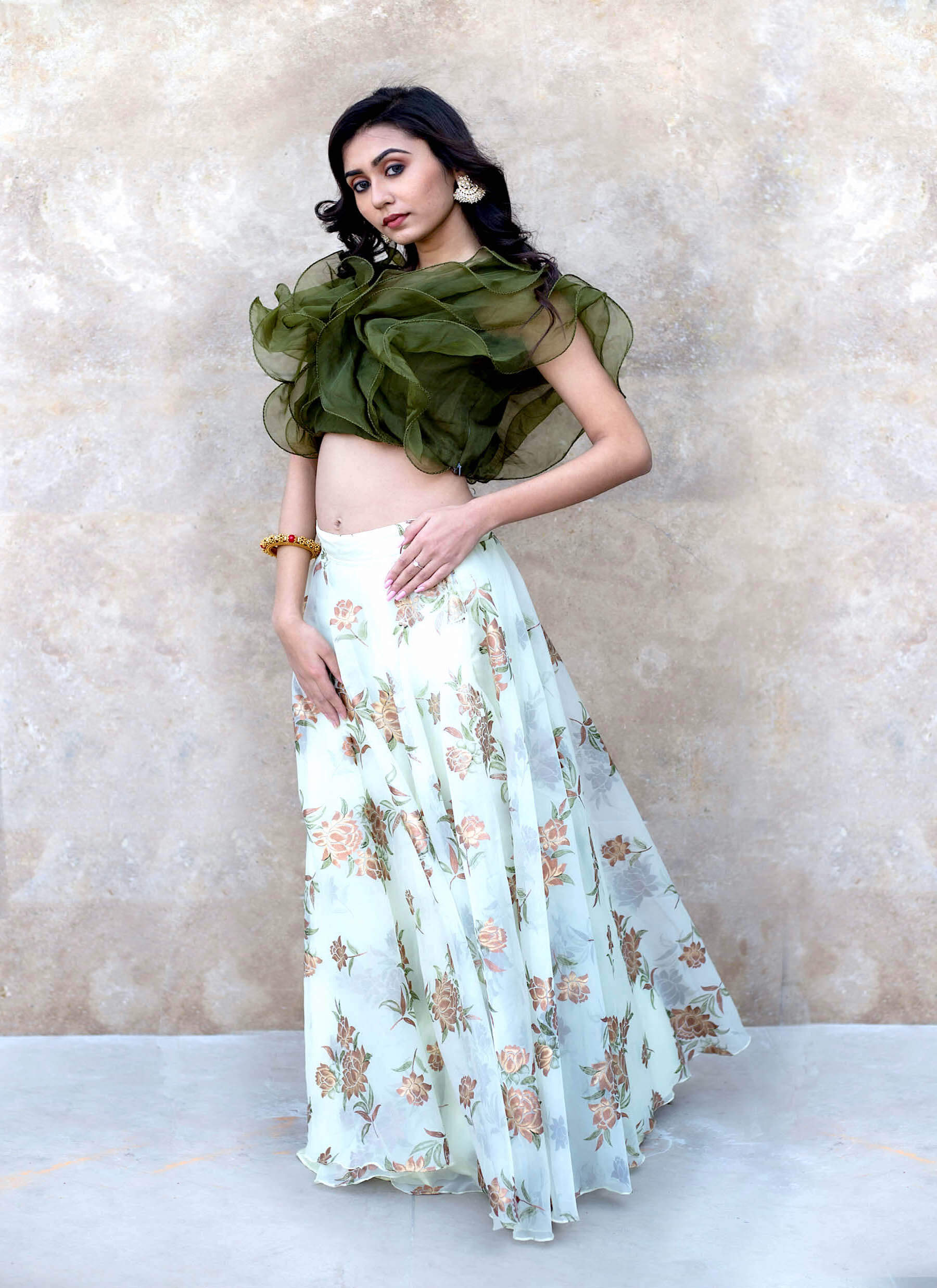 Exquisite Georgette Ruffle Lehenga Choli Set | 3-Layer Flair, Flower –  akr94glamour.com