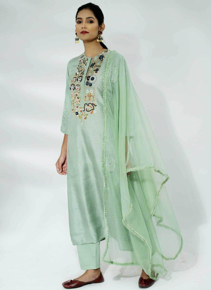 Pista Green Embroidered Salwar Kameez Standing