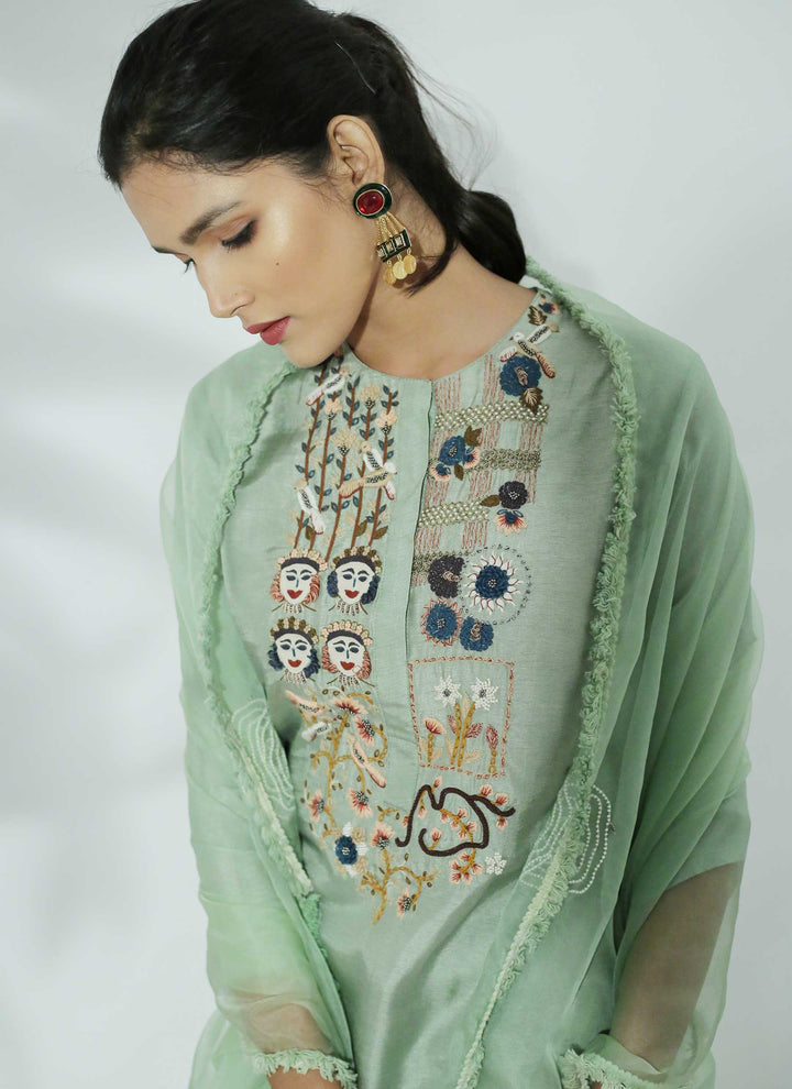 Pista Green Embroidered Salwar Kameez Embroidery