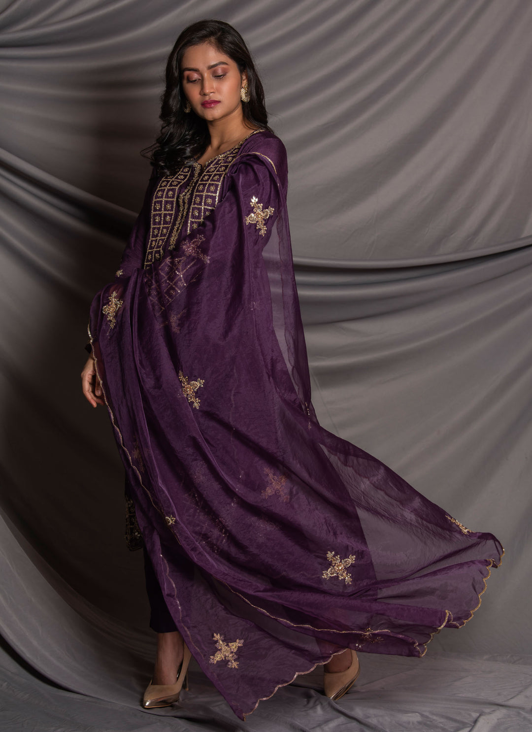 Purple Salwar Kameez Set Dupatta