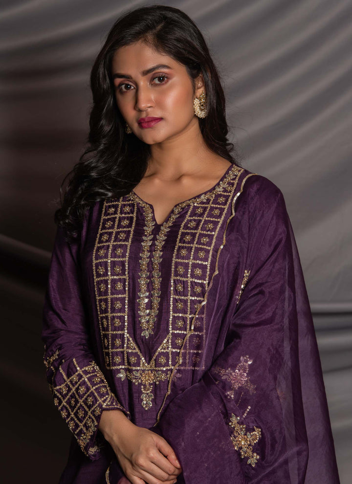 Purple Salwar Kameez Set Close