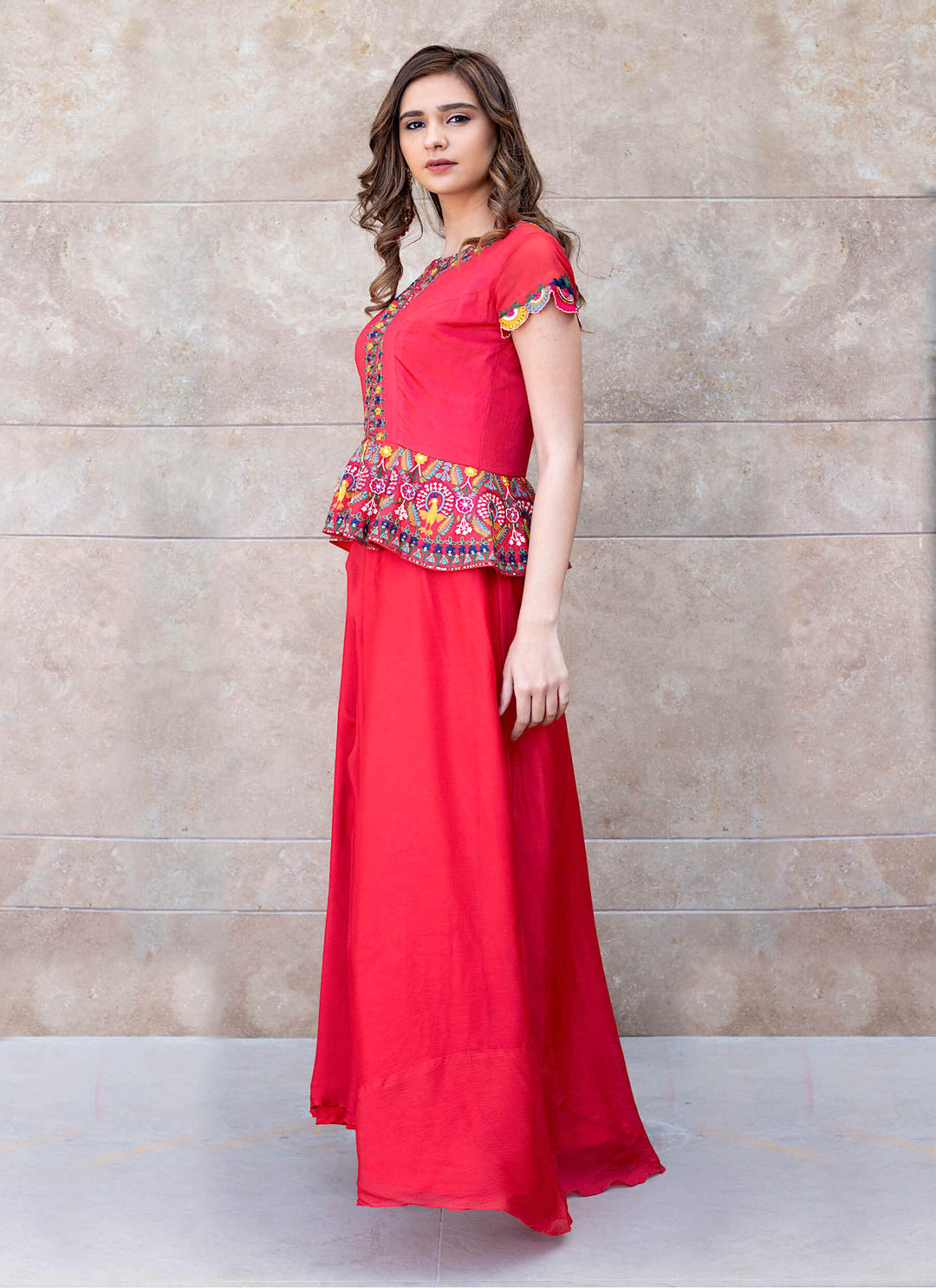 Red Ethnic Peplum Dress Right