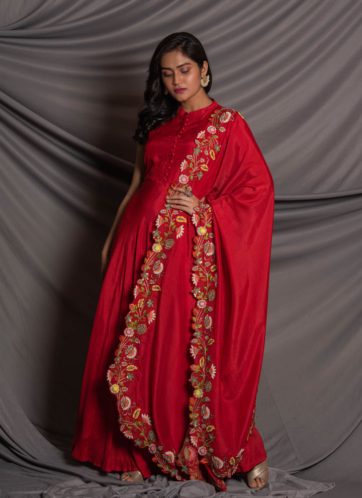 Red Gown With Dupatta Full