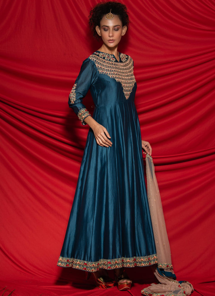 Royal Blue Anarkali With Dupatta Side