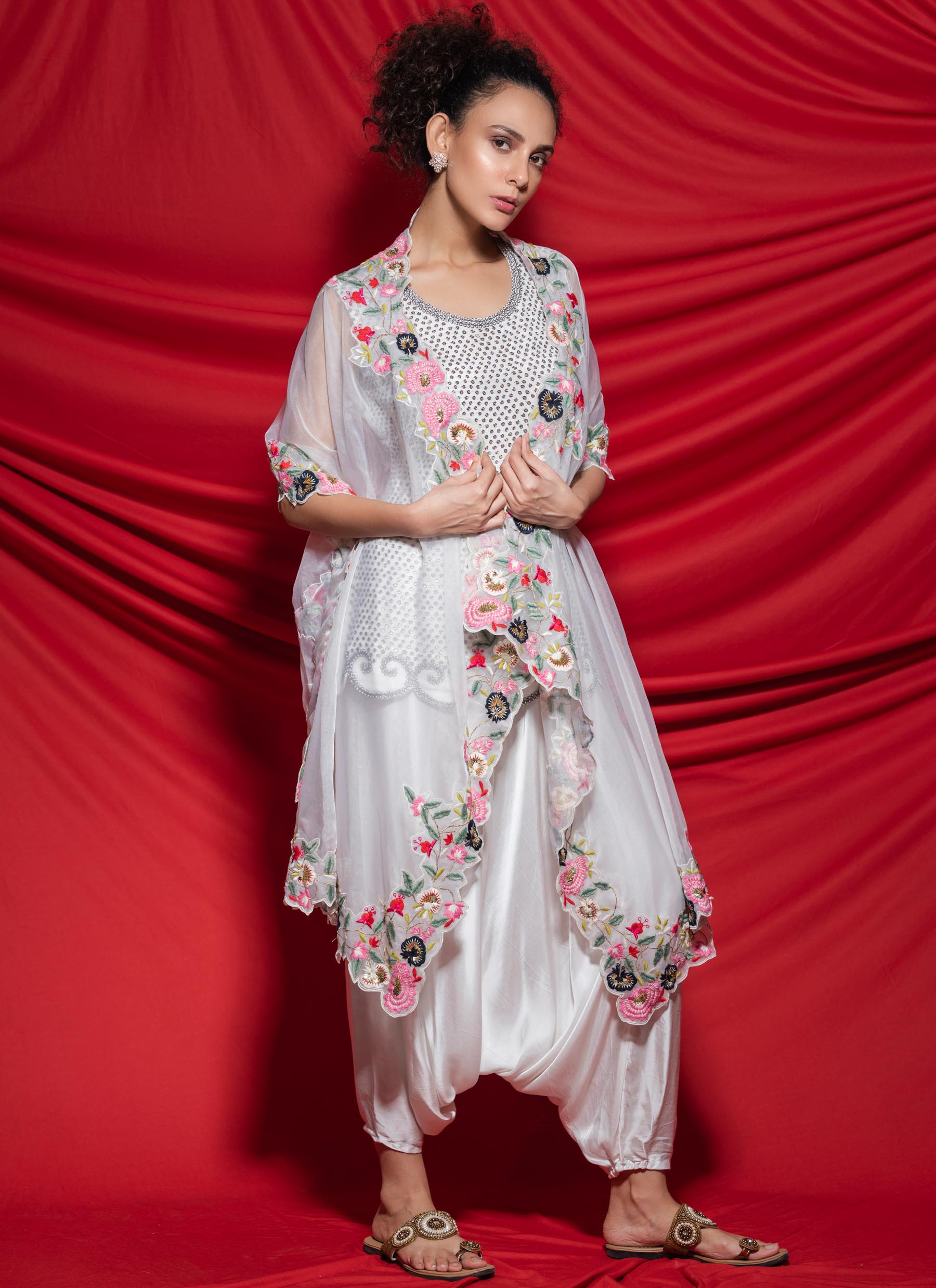 Buy White Floral Cape Dress Online The Moyra