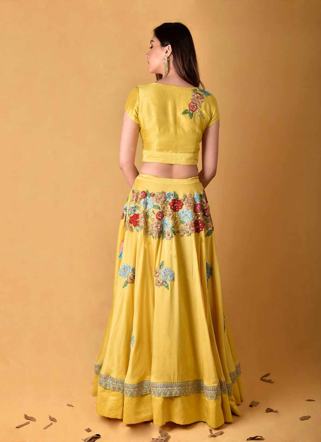 Yellow Floral Lehenga with Cape
