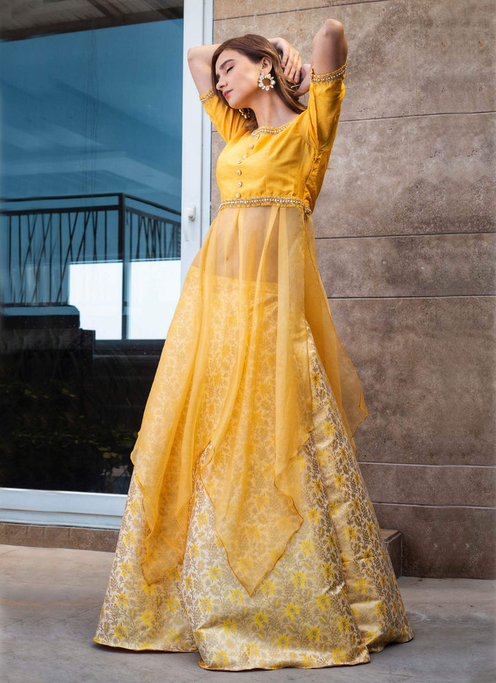 Yellow Indo-Western Lehenga Front